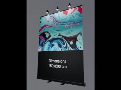 Rollup 150x200cm Black with lights 3D model