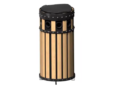 Wooden circular cage type trash can with metal feet Low-poly 3D model