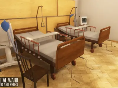 Hospital ward - interior and props Low-poly 3D model