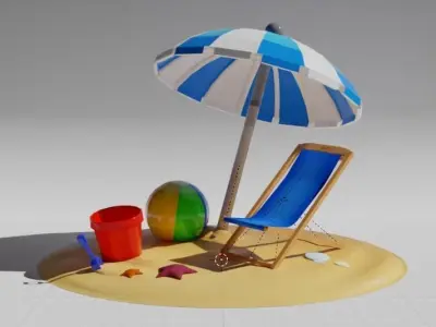 Hand Painted Stylized Beach Props Low-poly 3D model
