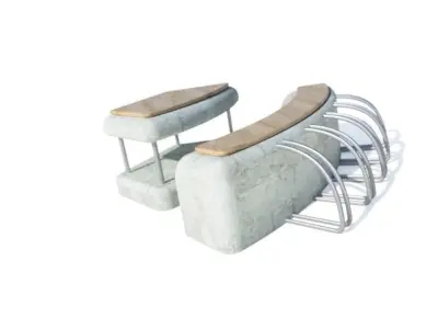 Urban Furniture with Seat Table and Bike Rack  3D model