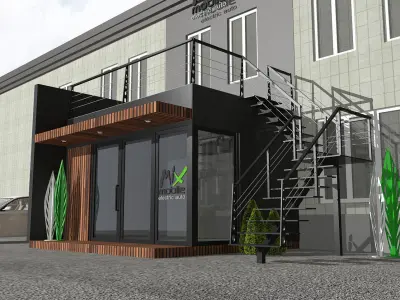 mini office with coffee shop Low-poly 3D model