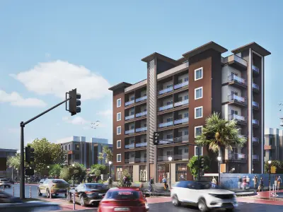 Modern Apartment Buildings with city model  Low-poly 3D model