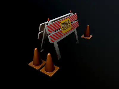 Construction Barrier 3D Model - Game Asset Low-poly 3D model