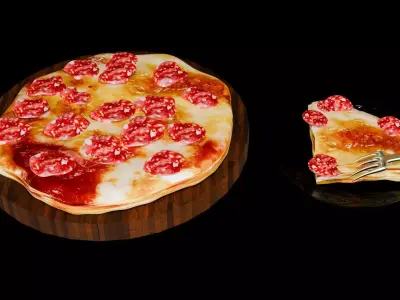 Fast Food Pepperoni Pizza and quarter pizza Low-poly 3D model
