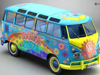 Volkswagen Type 2 Samba 1963 Hippie  3D model