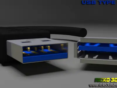 USB MODEL 3 Type A MALE E FEMALE Low-poly 3D model
