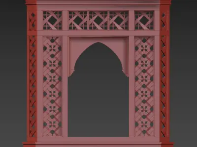 Mashrabiya 6 ornately carved wooden shelf 3D model