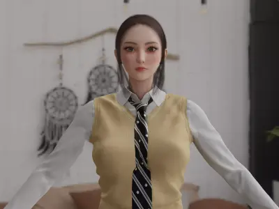 Eve stellar Blade Game Ready Fully Rigged PBR Outfits Hairstyles Low-poly 3D model