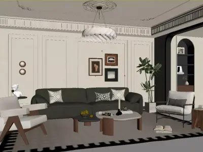 Light French-style living room 3D model