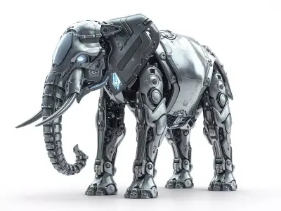 Sci-Fi Robot Silver Elephant 3D Model Low-poly 3D model