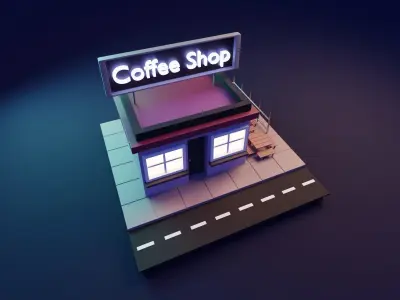 Store cafe low poly 3D model