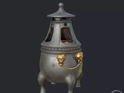 Pbr  Copper - Iron Medieval Fire Pit - Fire Place Low-poly 3D model