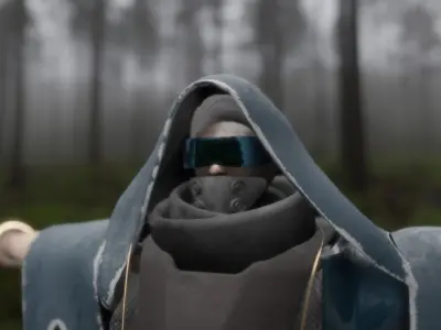 cyberpunk sci-fi man with cape Low-poly 3D model