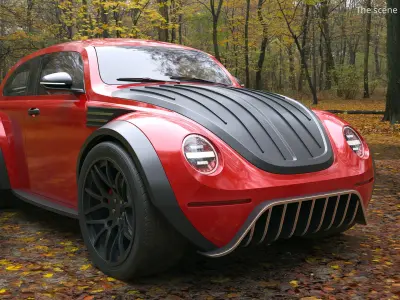  Custom Off Road Concept Car Vehicle Red Rigged for Cinema 4D 