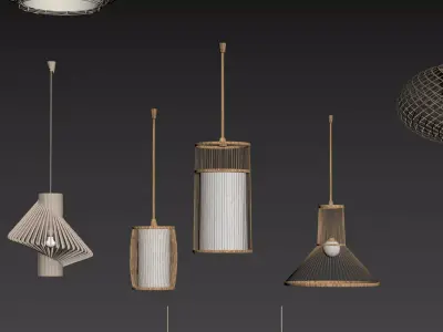 rattan pendant light set 3D model