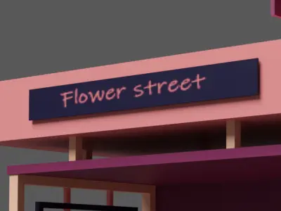 Pink bus stop - with flower Low-poly 3D model