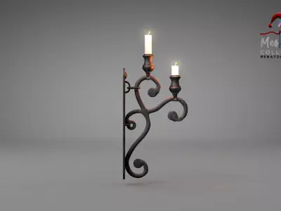 Medieval Wall Ilighting Vert 3D model