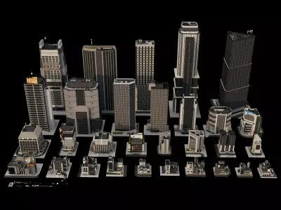 Modern Skyscrapers Pack City Buildings Towers Highrise Low-poly 3D model