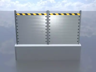 Aluminum flood protection wall concrete foundation 3m x 4m Low-poly 3D model