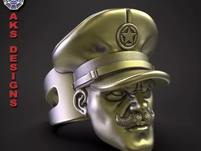 Ring biker mens jewelry Army captain v152 3D print model