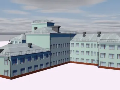 Museum school building on cloudy day Low-poly 3D model