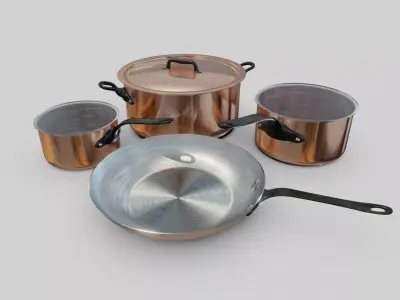 Stylish pots  pans  and utensils Low-poly 3D model