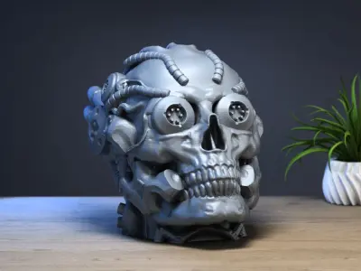 Robot Skull Headphone Stand Cyborg Headset Stand 3D print model 7