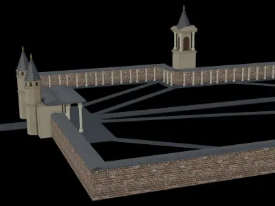 Topkapi Palace Walls and Guard Towers  Low-poly 3D model