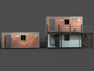 CONSTRUCTION SITE CONTAINER LIVING LOWPOLY PBR GAME READY  Low-poly 3D model
