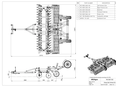 WG 0007 - Semi-mounted heavy disc harrow 5m 3D model