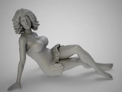 Woman Sitting on the Floor Leaning on Her Arm 3D print model