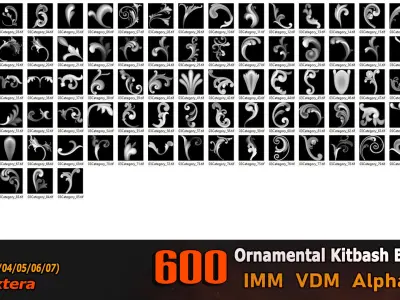 600 Ornamental Kitbash BRUSHES IMM VDM Brush MEGA Pack Low-poly 3D model