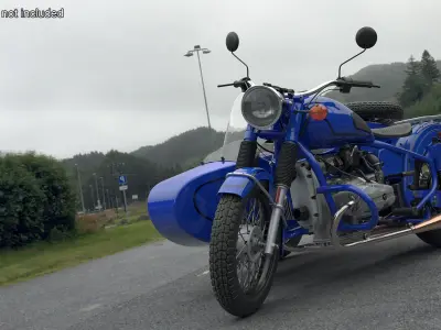  Retro Classic Blue Motorcycle with Sidecar Rigged 