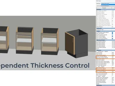 PARAMETRIC REVIT FAMILY Sink Base Cabinet Shelf 1 Door Handle 3D model