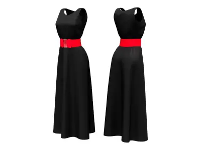 Sleeveless Round Neck Long Skirt Shift Dress With Corset Belt Low-poly 3D model