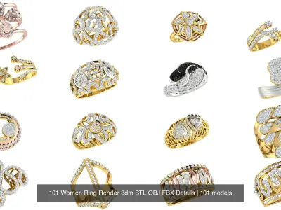 101 Women Ring Render 3dm STL OBJ FBX Details 3D Model Pack