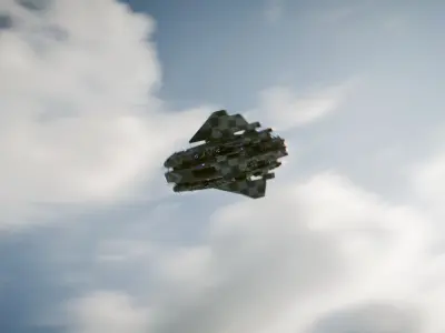 SpaceShip in Clouds Animated Low-poly 3D model