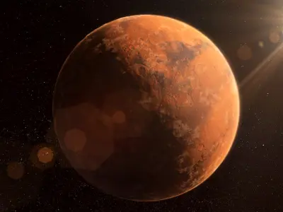  Martian base colony in the crater Planet Mars high detailed animated 3d scene 