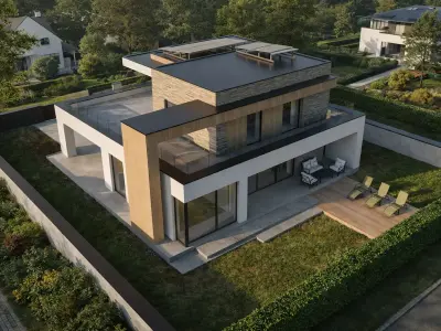 Modern Two-Story Villa With Terrace And Carport Low-poly 3D model