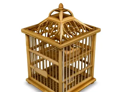 Realistic Wooden Bird Cage 3D Model Low-poly 3D model