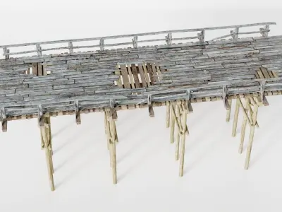 Wooden old bridge damaged da1 Low-poly 3D model