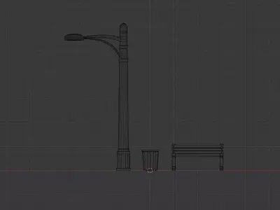 Game Ready Street Light Bench Dustbin Low-poly 3D model
