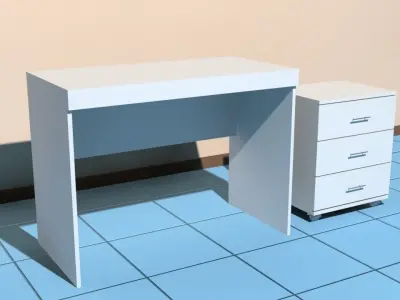 Office Table and Drawer 3D model