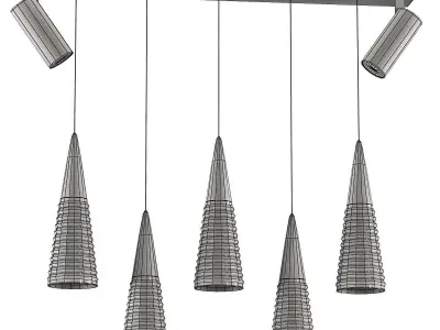 mandora1 five light pendant in gold with clear glass shades 3D model