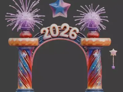 High-Quality 3D Cartoon New Year Portal Gate Low-poly 3D model