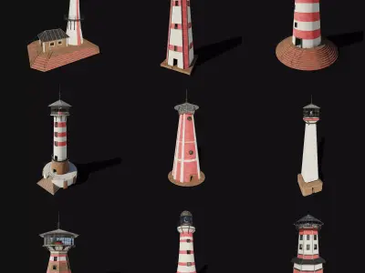 LIGHTHOUSE LIGHT HOUSE SEA OCEAN SHIP WATCH TOWER SKY COLLECTION Low-poly 3D model