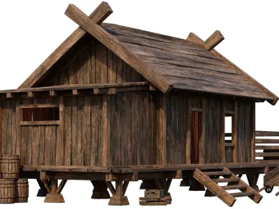 Old Building House 4K Textures GameReady 72 Low-poly 3D model