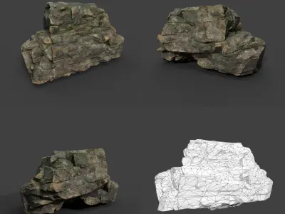 Low poly Mossy Sharp Modular Rock 211210 Low-poly 3D model