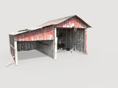 Old wooden garage with materials 3D model